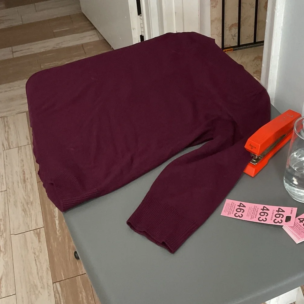 P463.  Plum Rhinestone Bow-Accent Cardigan - Picture 3 of 3